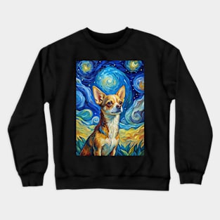 Chihuahua Dog Breed Painting in a Van Gogh Starry Night Art Style Crewneck Sweatshirt